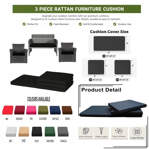 3pcs patio rattan chair seat - 3pcs,
